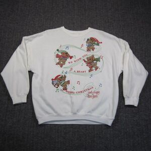 Vintage Christmas‎ Teddy Bear Sweatshirt Womens M Graphic Print Crewneck 90s USA